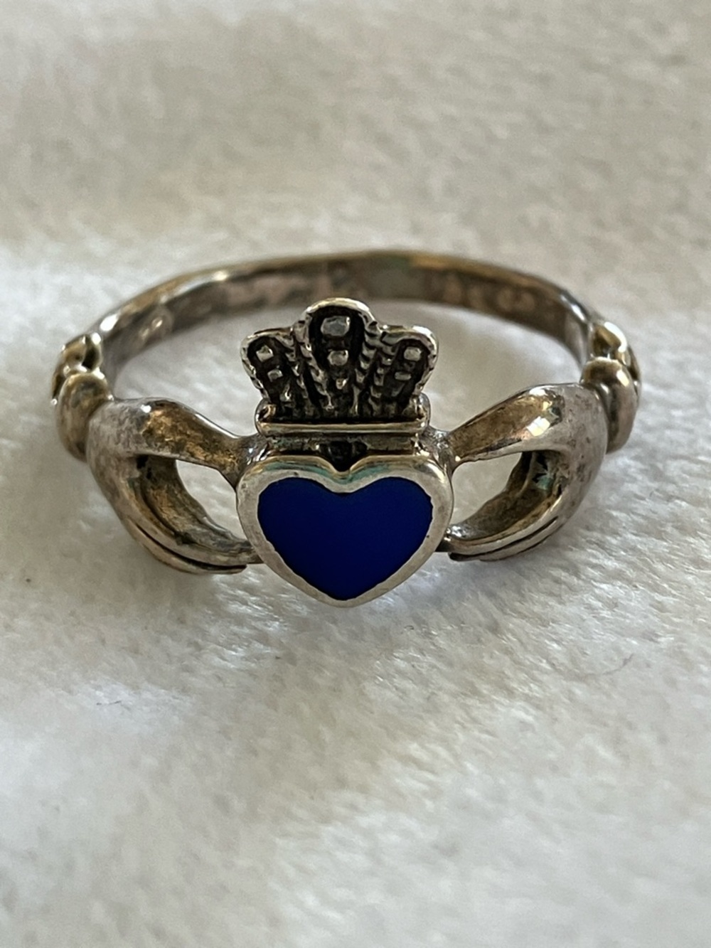 Vintage Lapis and Sterling 
Irish Claddagh Ring